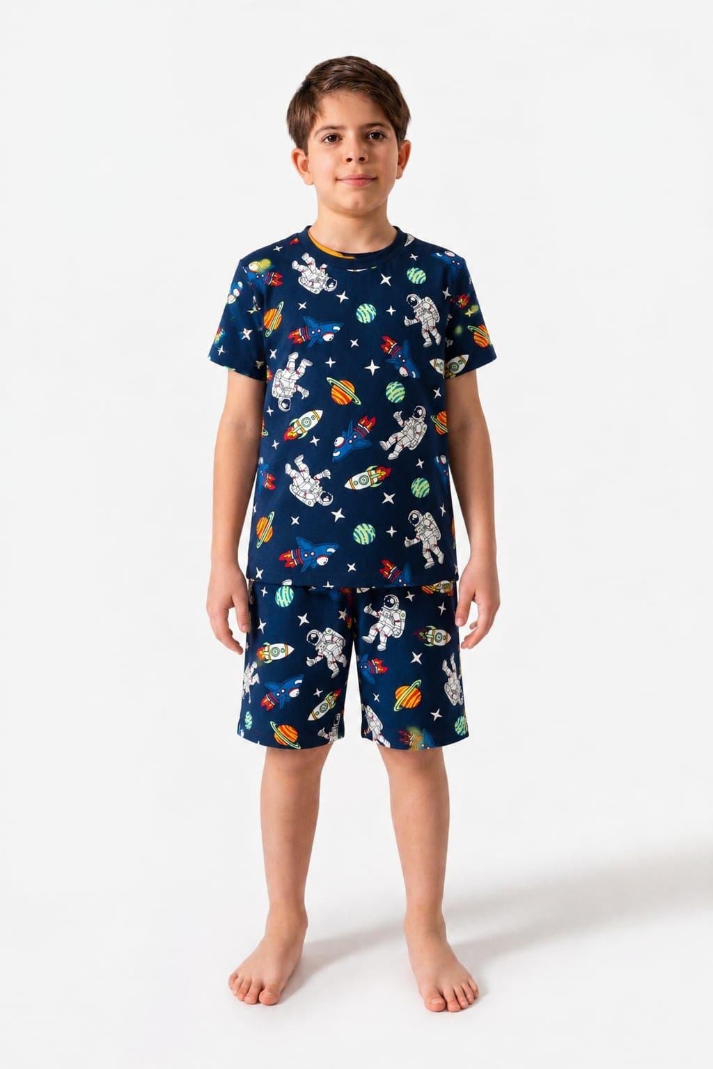 Erkek Çocuk 3-12 yaş  uzay temalı larcivert Şortlu Pijama takımı 