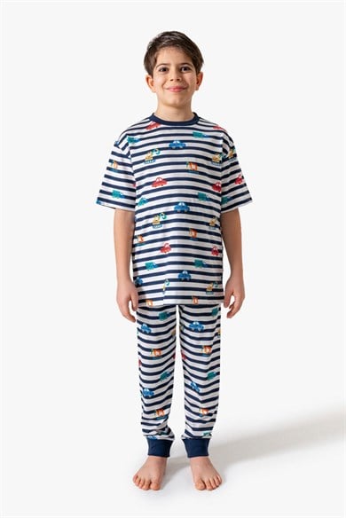 Erkek Çocuk 3-12 yaş Arabalı Alt Uzun Pijama takımı 
