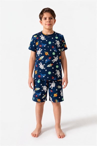 Erkek Çocuk 3-12 yaş  uzay temalı larcivert Şortlu Pijama takımı 