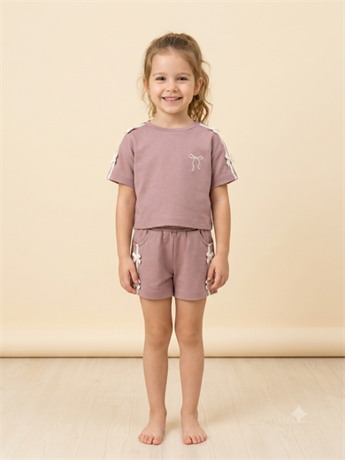 Kız çocuk 3-6 yaş fiyonk detaylı  mürdüm takım 