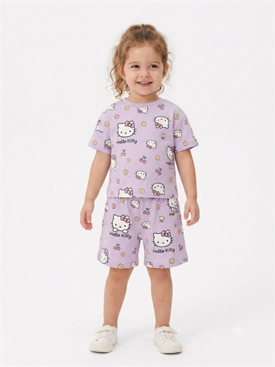 Kız Çocuk hello kitili mor takım 3-12  Pijama takımı 