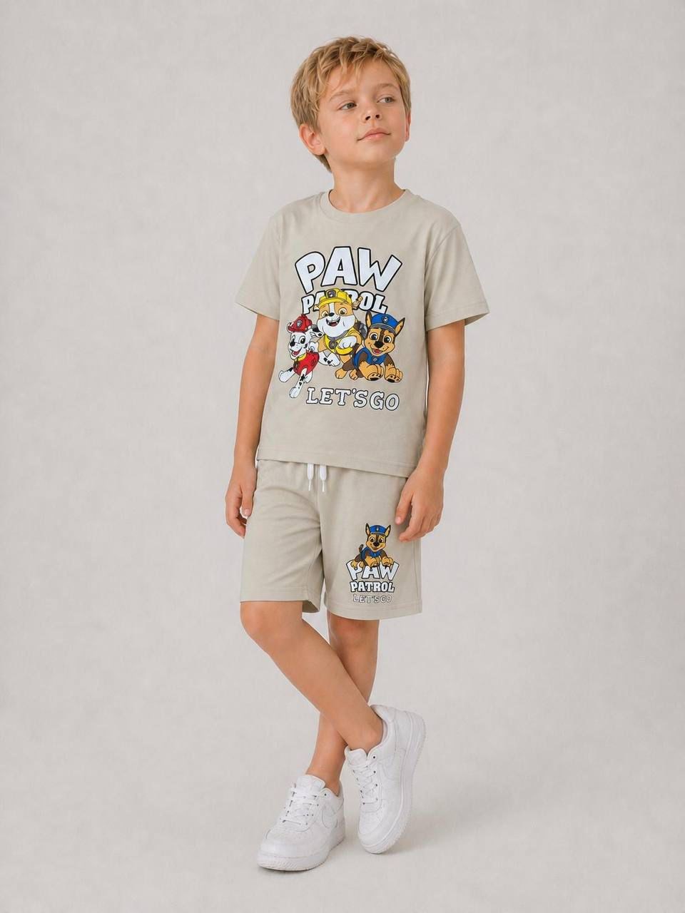 Erkek Çocuk 3-10 Yaş arası Paw patrol krem Şortlu Yazlık Takım
