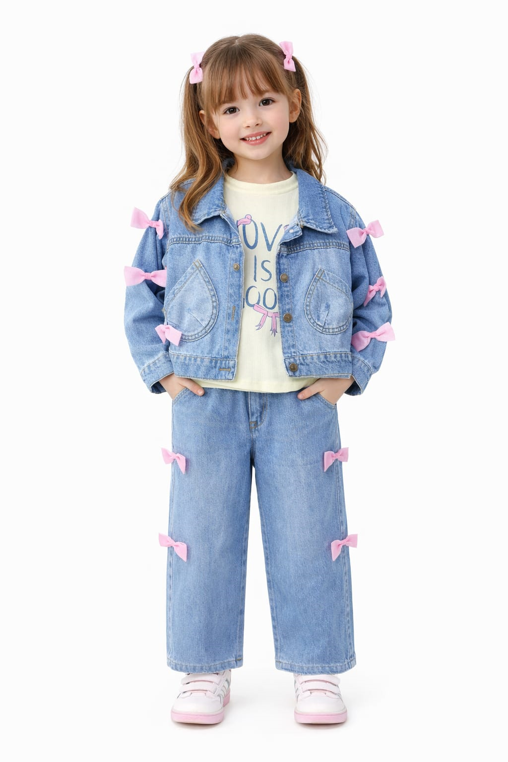 Fiyonk Detaylı Denim Takım 6- 10 yaş 