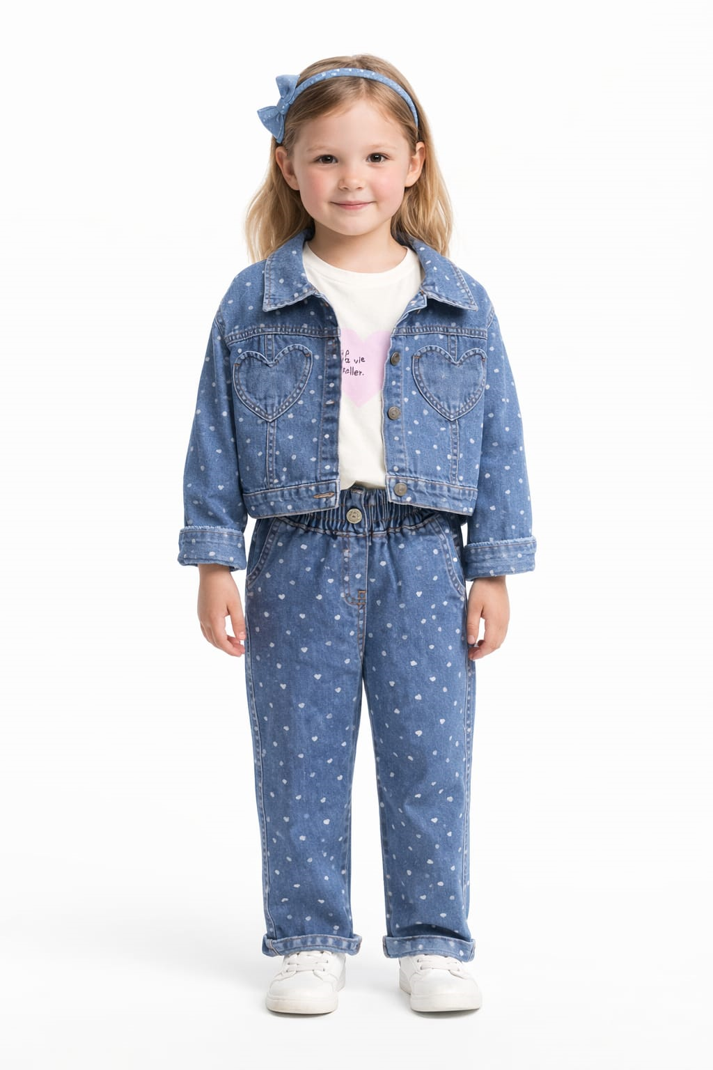 Kalp Detaylı Denim Takım 6- 10 yaş 