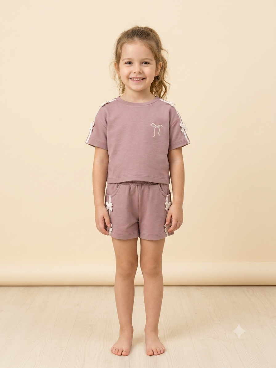 Kız çocuk 3-6 yaş fiyonk detaylı  mürdüm takım 