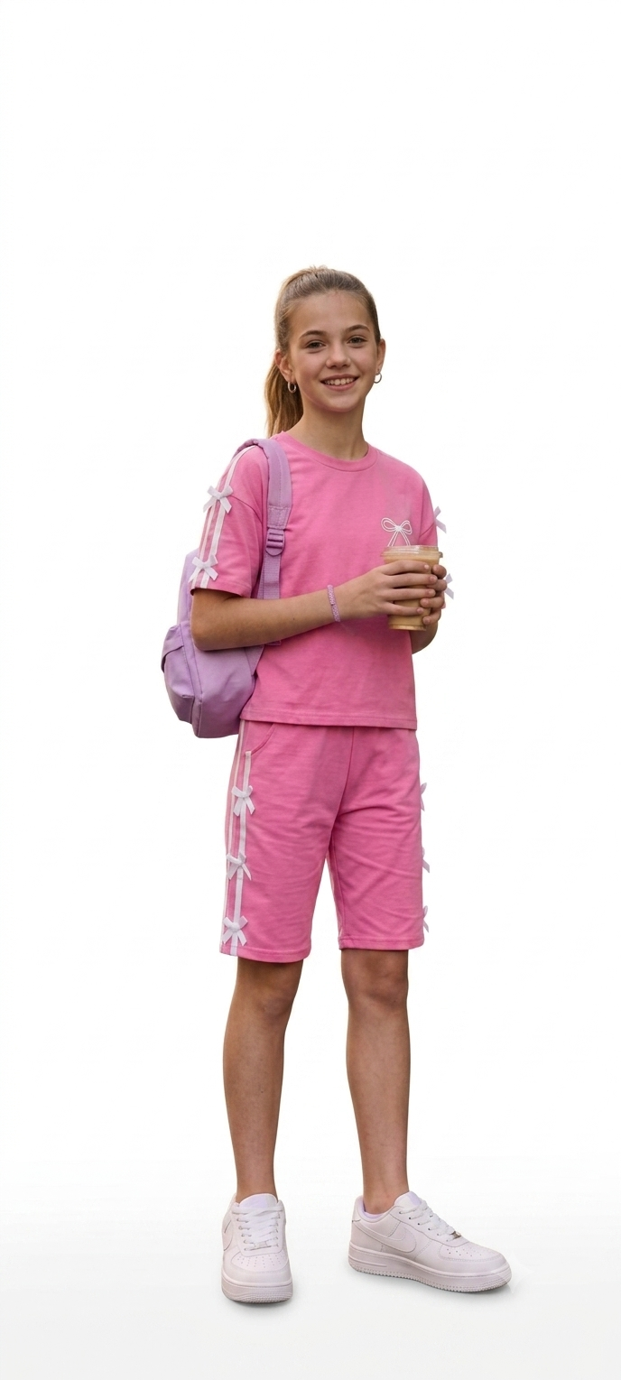 Kız Çocuk 9-14 Yaş FİYONK TAŞ  DETAYLI PEMBE takım