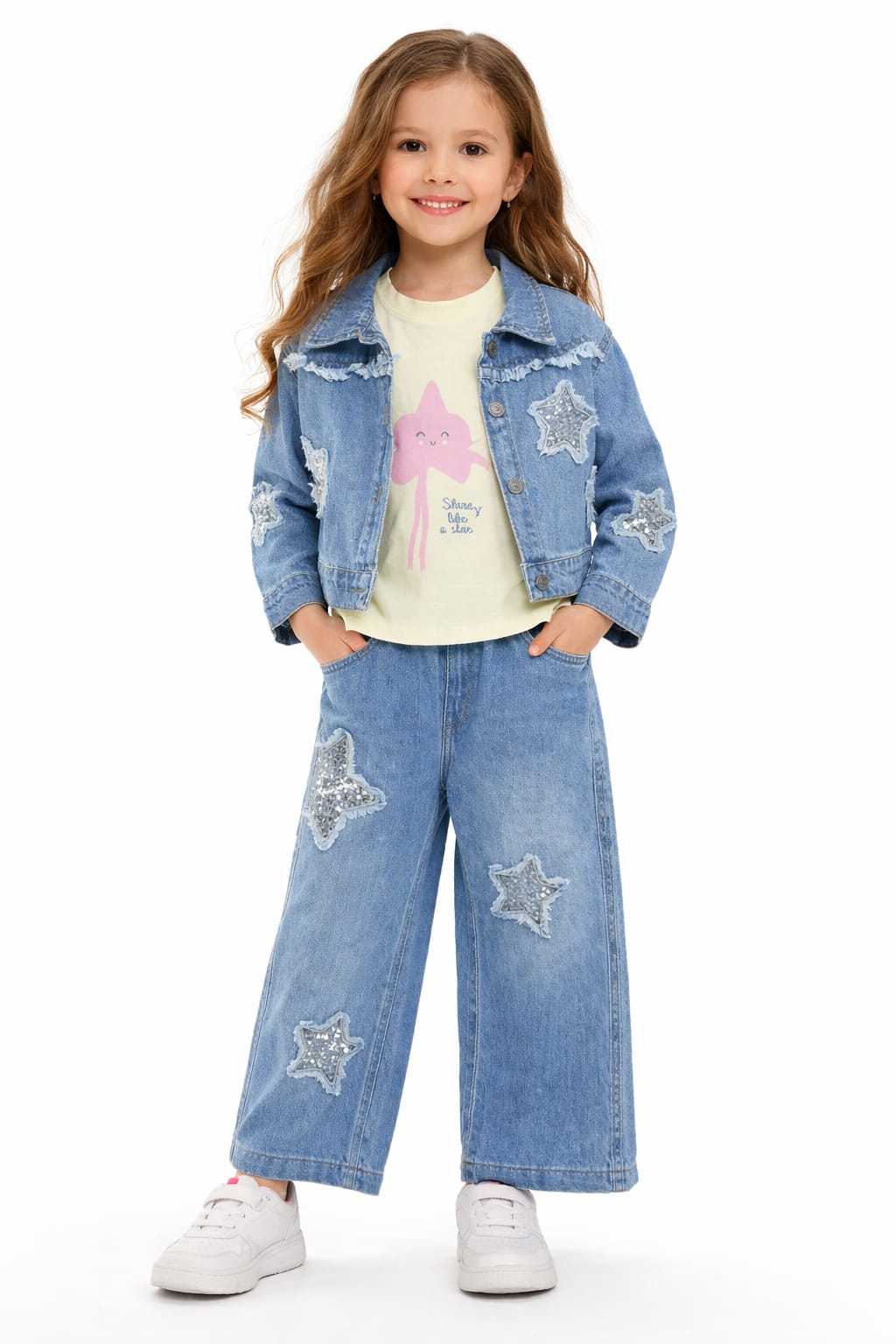Yıldız  Detaylı Denim Takım 5-8 yaş 