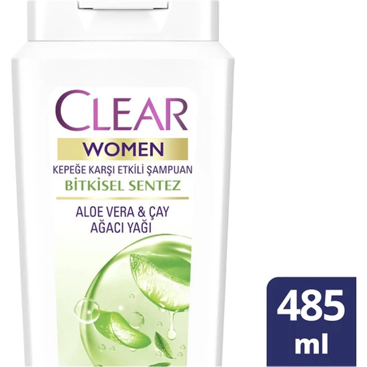 Clear Women Kepeğe Karşı Etkili Şampuan Bitkisel Sentez Aloe Vera & Çay Ağ  Yağı 485 ml