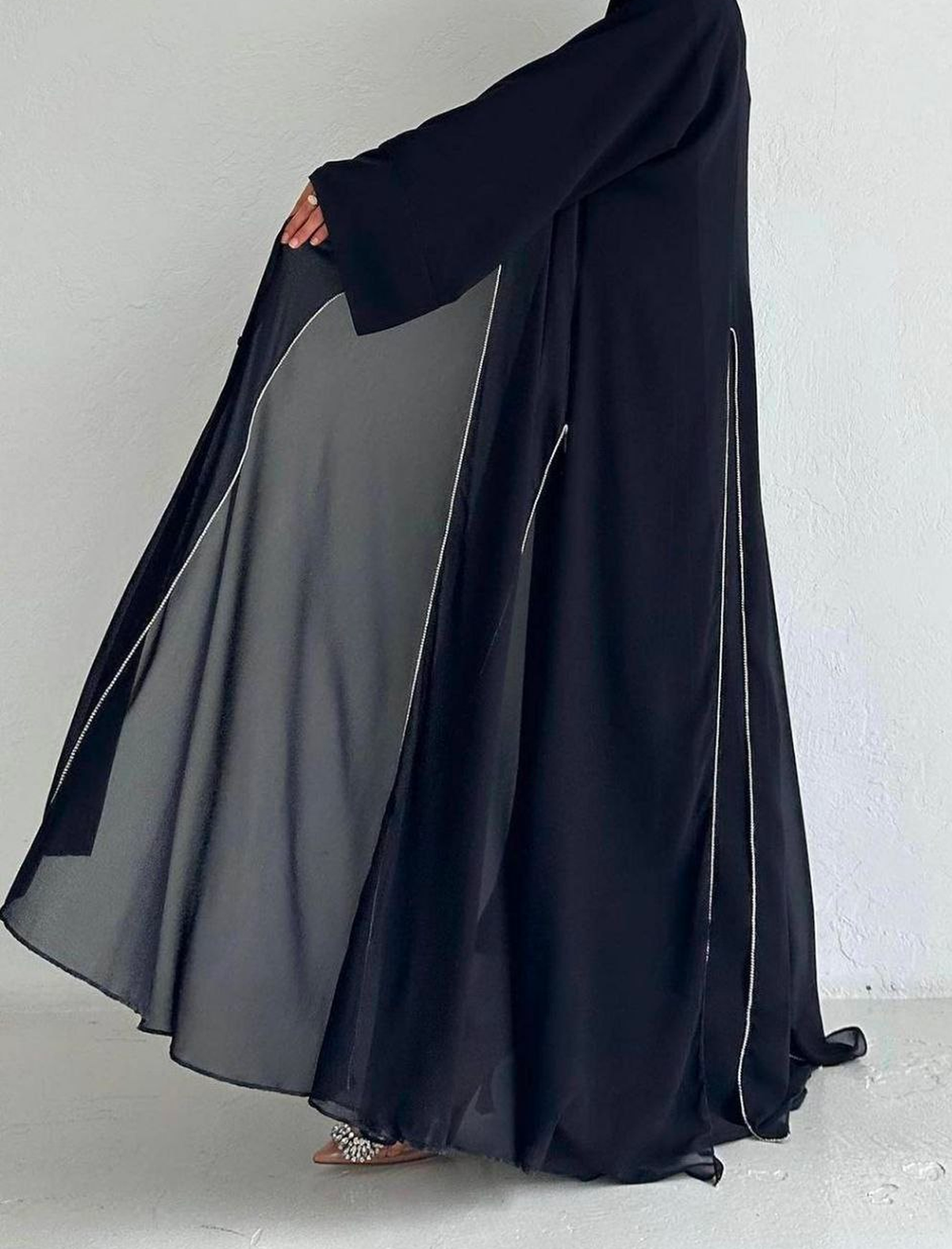  Sandi Siyah Şifon Abaya Takım