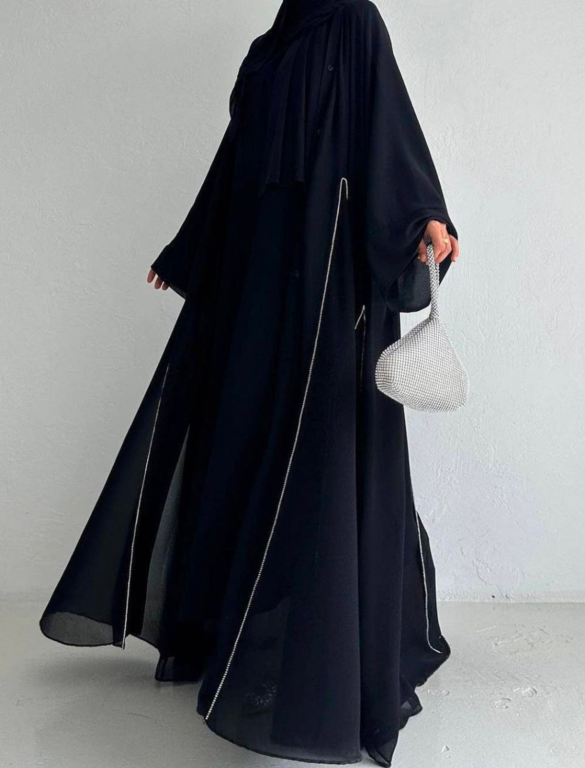  Sandi Siyah Şifon Abaya Takım