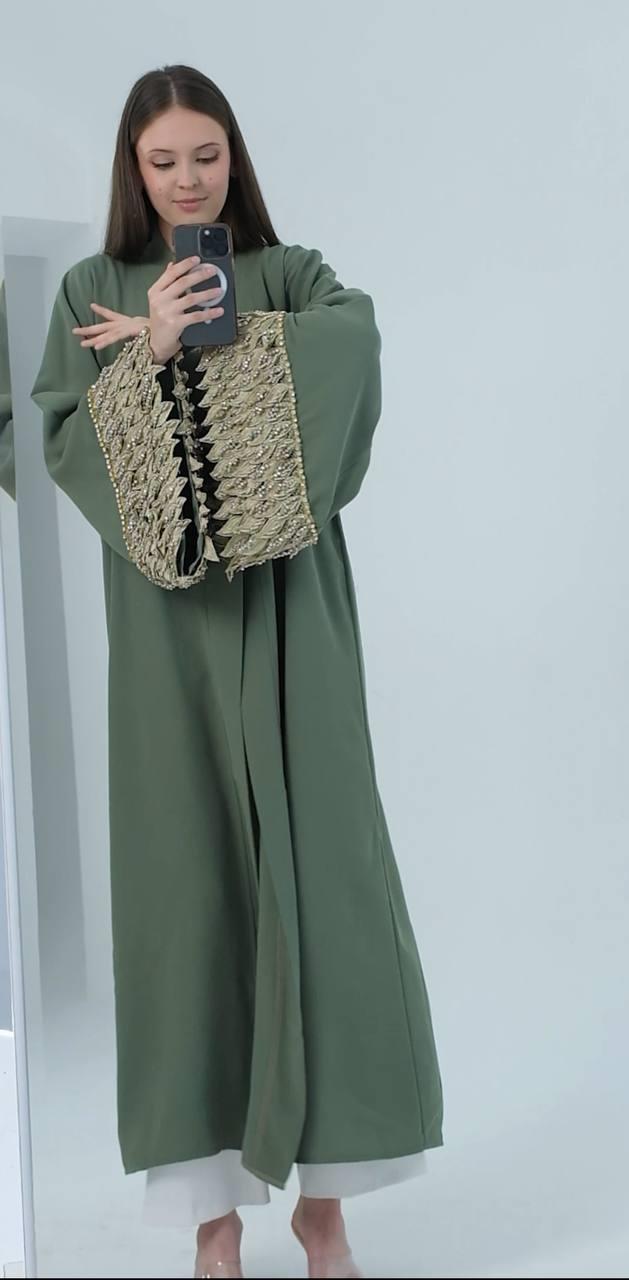 Yeşil Abaya Altın İşlemeli Asalet