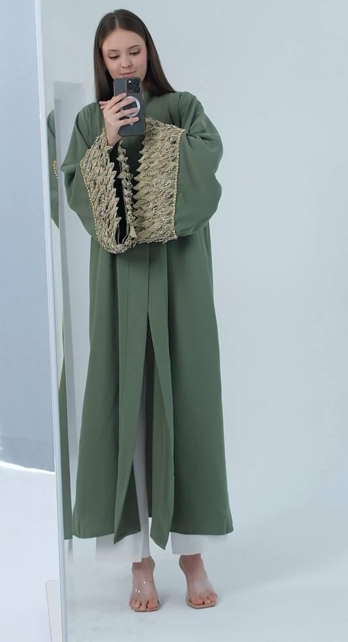 Yeşil Abaya Altın İşlemeli Asalet