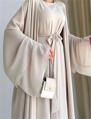  Saly Şifon Abaya Takım Krem