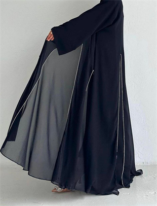  Sandi Siyah Şifon Abaya Takım