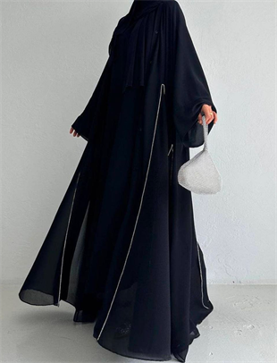  Sandi Siyah Şifon Abaya Takım