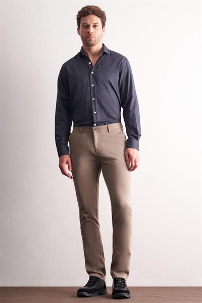 Koyu Bej Yan Cep Düz Paça Pamuklu Slim Fit Chino Casual Pantolon 1003255165