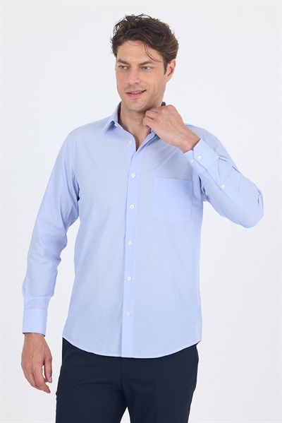 Uzun Kol Sert Yaka Düz Pamuklu Comfort Fit Gömlek 1004260002