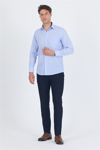 Uzun Kol Sert Yaka Düz Pamuklu Comfort Fit Gömlek 1004260002
