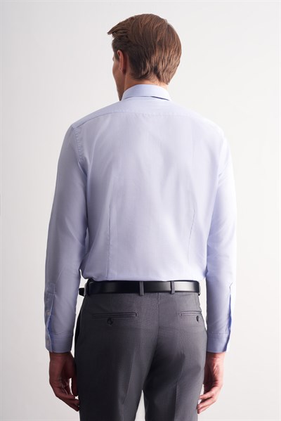 Mavi Sert Yaka Uzun Kol Filafil Slim Fit Pamuklu Gömlek 1004260008