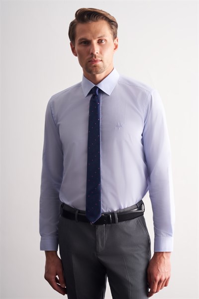 Mavi Sert Yaka Uzun Kol Filafil Slim Fit Pamuklu Gömlek 1004260008