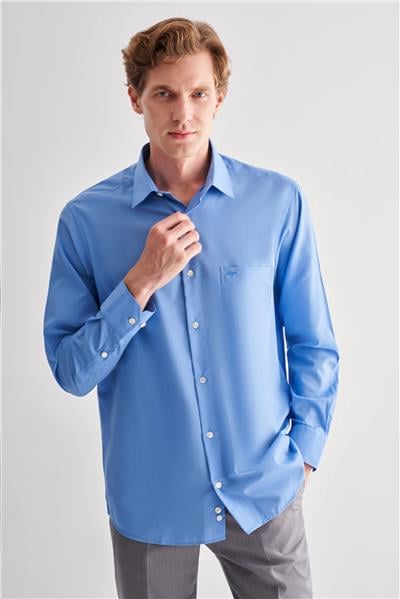 Sert Yaka Uzun Kol Easy To Iron Comfort Fit Pamuklu Gömlek 1004255182