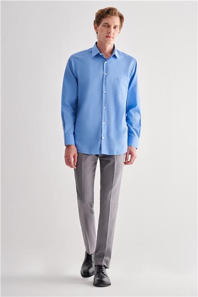 Sert Yaka Uzun Kol Easy To Iron Comfort Fit Pamuklu Gömlek 1004255182