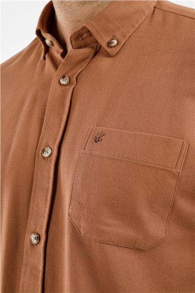 Bej Düğmeli Yaka Cepli Uzun Kol Slim Fit %100 Pamuk Gömlek 1004255213