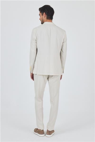 Açık Bej Gofreli Mono Yaka Esnek 6 Drop Slim Fit Classic Takım Elbise 1001250117