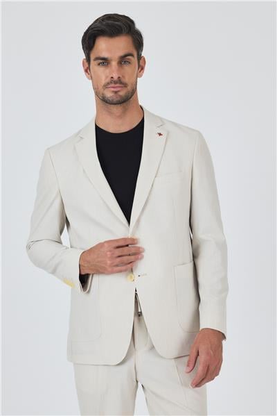 Açık Bej Gofreli Mono Yaka Esnek 6 Drop Slim Fit Classic Takım Elbise 1001250117