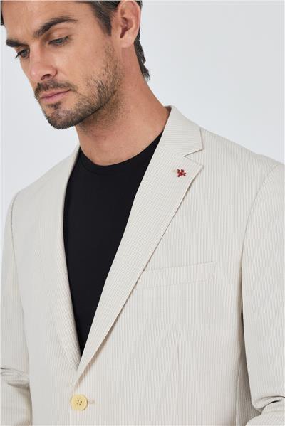 Açık Bej Gofreli Mono Yaka Esnek 6 Drop Slim Fit Classic Takım Elbise 1001250117