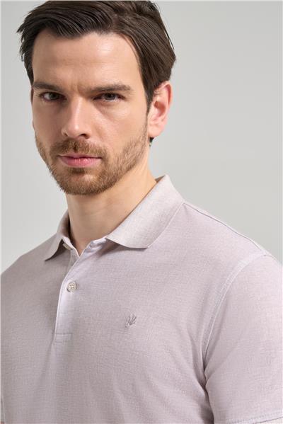 Açık Bej Kısa Kol Baskılı Pike Polo Yaka Cepsiz esnek Casual Slim Fit Tişört 1011250151