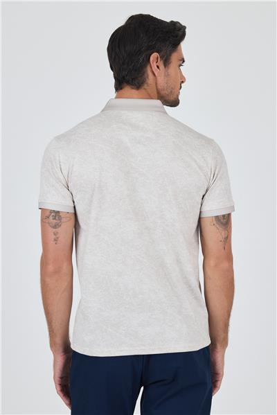 Açık Bej Kısa Kol Baskılı Pike Polo Yaka Cepsiz esnek Casual Slim Fit Tişört 1011250152