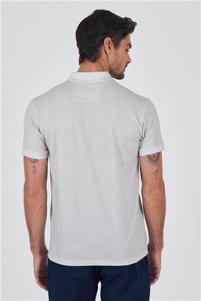 Açık Bej Kısa Kol Baskılı Pike Polo Yaka Cepsiz esnek Casual Slim Fit Tişört 1011250153