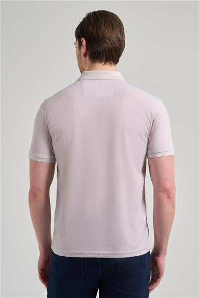 Açık Bej Kısa Kol Baskılı Pike Polo Yaka Cepsiz esnek Casual Slim Fit Tişört 1011250151