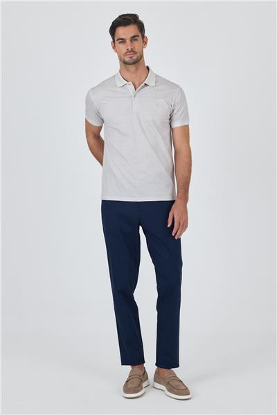 Açık Bej Kısa Kol Baskılı Pike Polo Yaka Cepsiz esnek Casual Slim Fit Tişört 1011250153