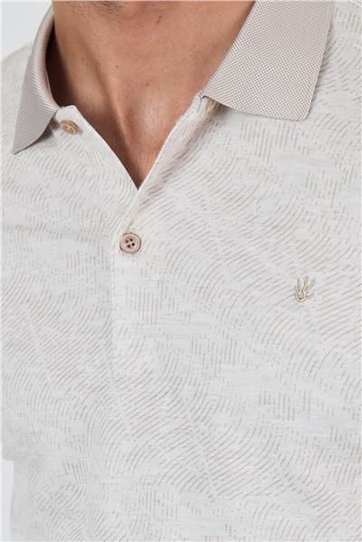 Açık Bej Kısa Kol Baskılı Pike Polo Yaka Cepsiz esnek Casual Slim Fit Tişört 1011250152