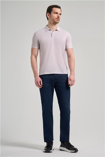 Açık Bej Kısa Kol Baskılı Pike Polo Yaka Cepsiz esnek Casual Slim Fit Tişört 1011250151