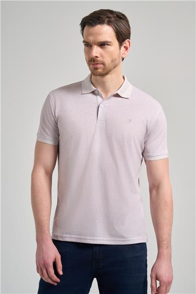 Açık Bej Kısa Kol Baskılı Pike Polo Yaka Cepsiz esnek Casual Slim Fit Tişört 1011250151