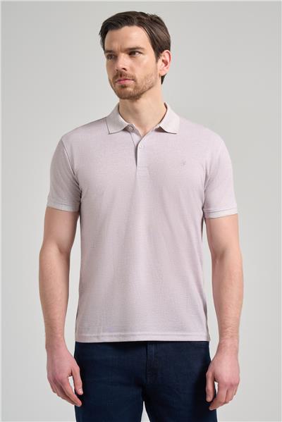 Açık Bej Kısa Kol Baskılı Pike Polo Yaka Cepsiz esnek Casual Slim Fit Tişört 1011250151