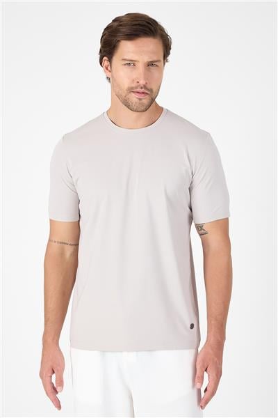 Açık Bej Kısa Kol Bisiklet Yaka Cepsiz Pamuklu Casual Slim Fit Tişört 1011250165