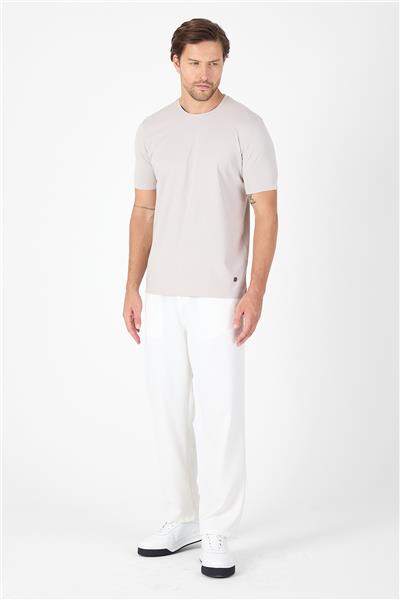 Açık Bej Kısa Kol Bisiklet Yaka Cepsiz Pamuklu Casual Slim Fit Tişört 1011250165