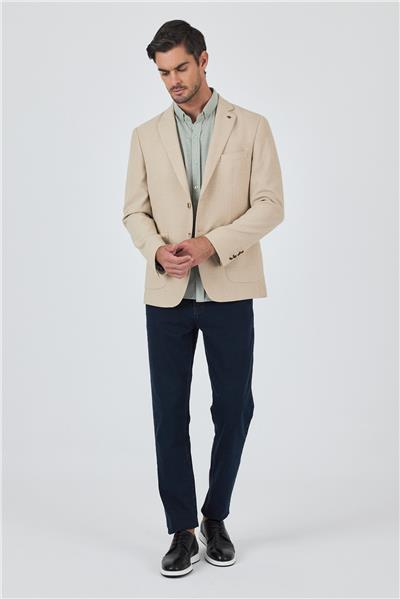 Açık Bej Mono Yaka Düz 2 Düğme Casual Esnek Slim Fit Ceket 1002250123