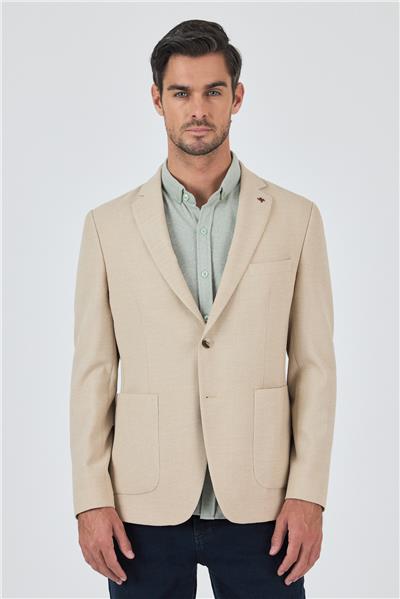 Açık Bej Mono Yaka Düz 2 Düğme Casual Esnek Slim Fit Ceket 1002250123