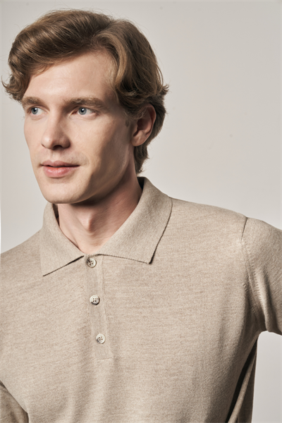 Bej Polo Yaka Cepsiz Comfort Fit Classic Yünlü Triko Kazak 1012255007