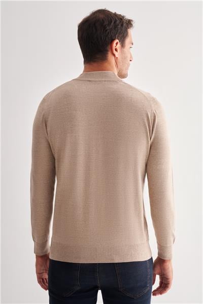 Bej Yarım Balıkçı Yaka Cepsiz Comfort Fit Classic Yünlü Triko Kazak 1012255001