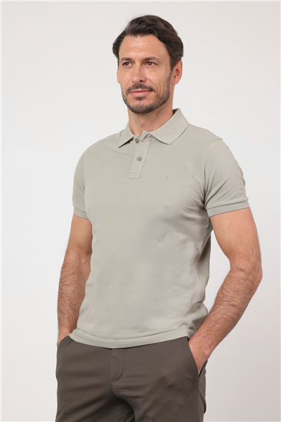 Açık Haki Polo Yaka Kısa Kol Cepsiz Slim Fit Pamuklu Tişört 1011260154