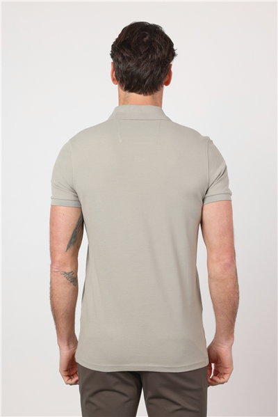 Açık Haki Polo Yaka Kısa Kol Cepsiz Slim Fit Pamuklu Tişört 1011260154
