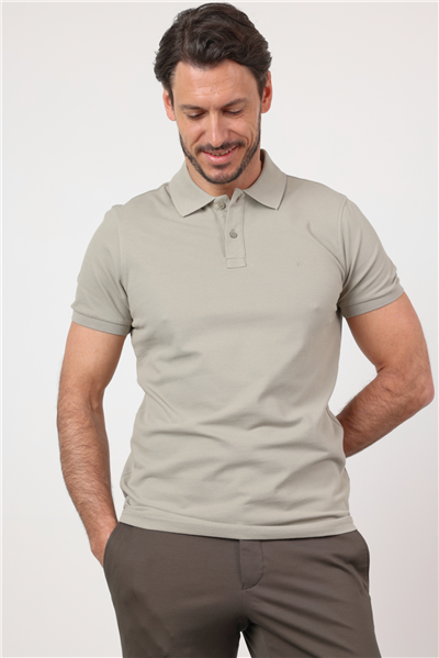 Açık Haki Polo Yaka Kısa Kol Cepsiz Slim Fit Pamuklu Tişört 1011260154