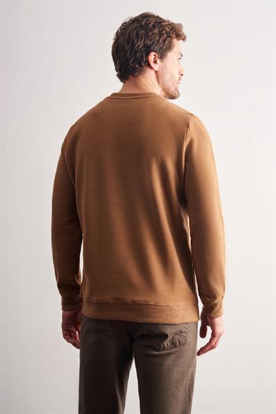 Açık Kahverengi Uzun Kol Bisiklet Yaka Düz Pamuklu Comfort Fit Sweatshirt 1013255150