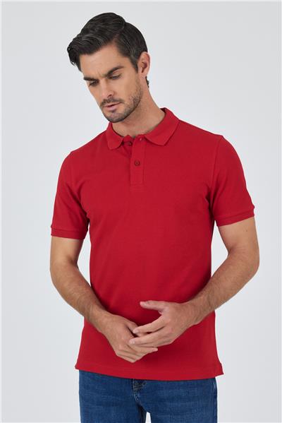 Açık Kırmızı Polo Yaka Kısa Kol Cepsiz Slim Fit Classic Pamuklu Tişört 1011250177